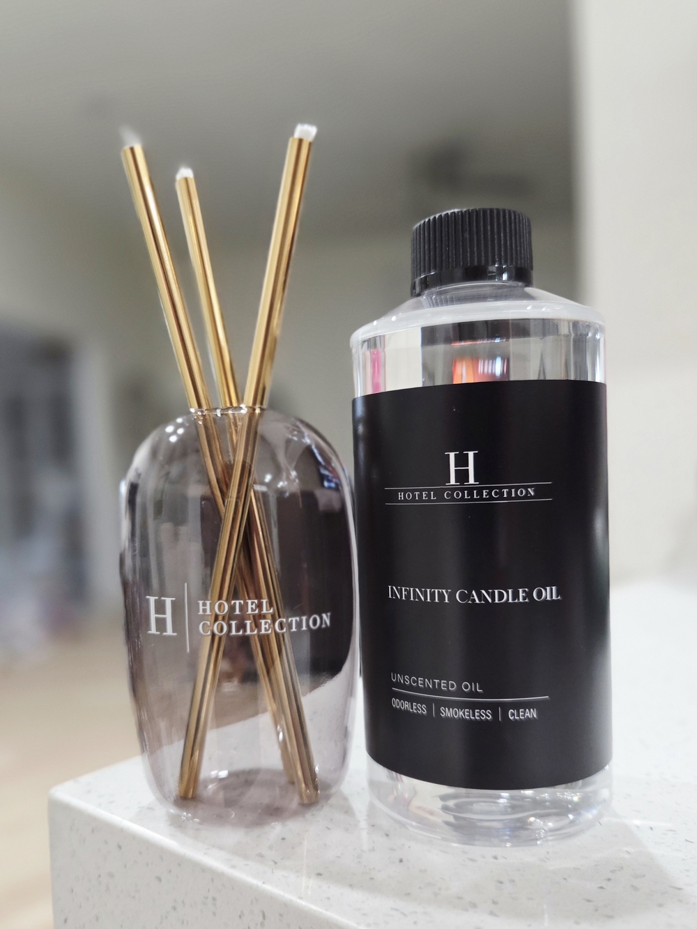 Hotel Collection Infinity Candle Oil with Glass Reed Diffuser - Black & Clear